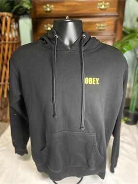 Obey Black Hoodie with Yellow Chest Logo size M